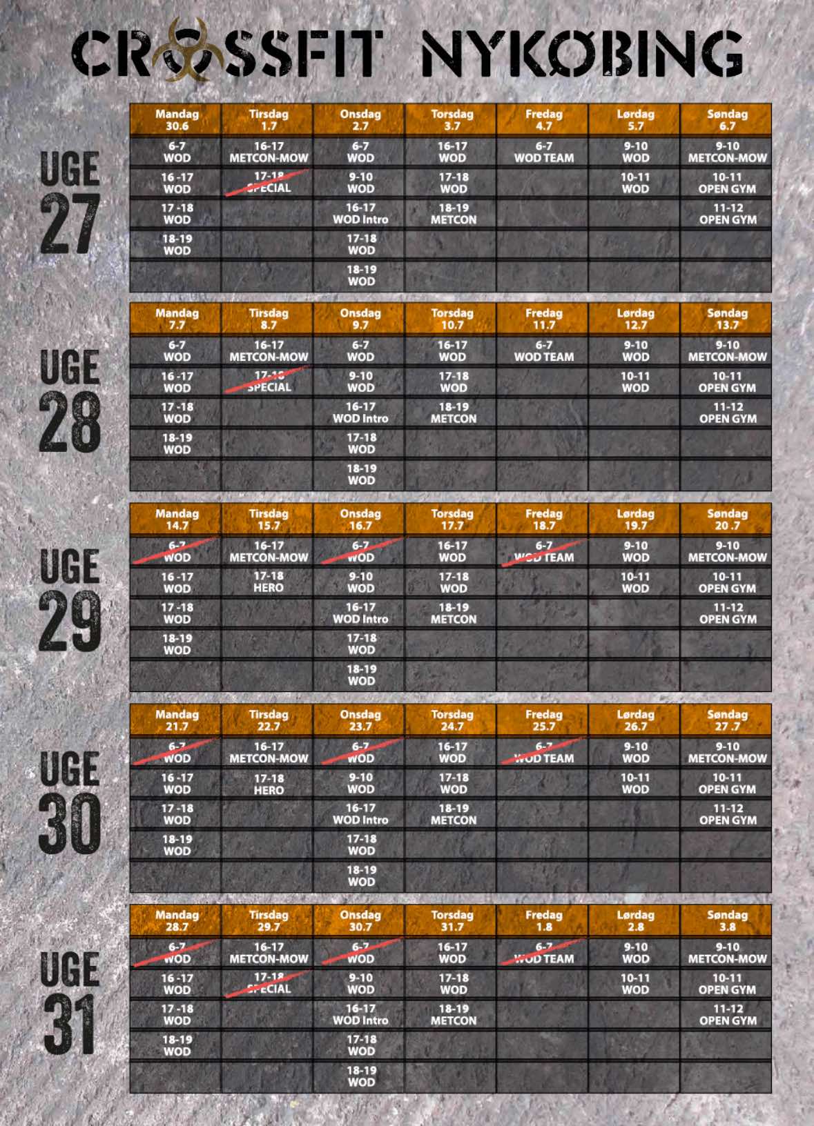 Crossfit Nykøbing weekplan